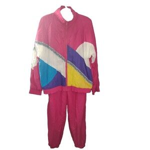 Vintage Longstreet Petite Large Windbreaker Track Running 2Pc Set 90s
